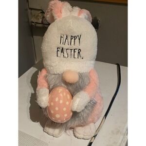 Rae Dunn Happy Easter Bunny Gnome Plush Pink White Polka Dot Egg Decor NWT